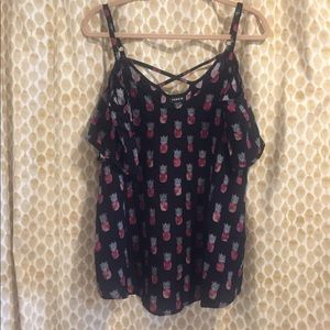 Off-the-Shoulder Summer Blouse with Pineapples